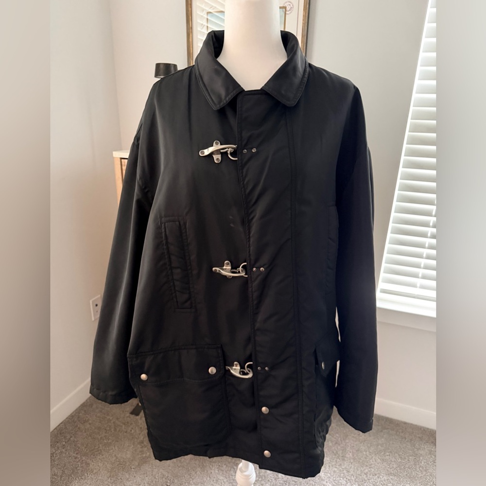 MOXE vintage men’s XL black Tesuto poly silver tone hardware field jacket
